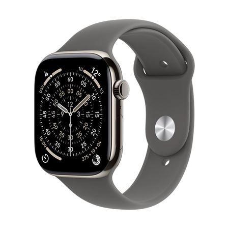 Picture of Apple Watch Series 11 GPS + Cellular 42mm Natural Titanium Case with Stone Grey Sport Band - M/L
