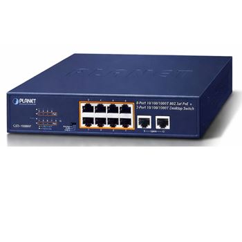 Planet 8-Port 10/100/1000T 802.3at PoE + 2-Port 10/100/1000T Desktop Switch (120 watts) GSD-1008HP