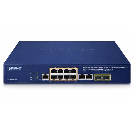 Planet 8-Port 10/100/1000T 802.3at PoE + 2-Port 100/1000X SFP Managed Switch GS-4210-8P2S