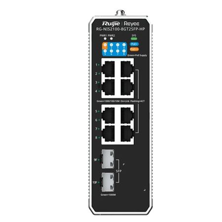 Reyee 8-Port Cloud Managed Industrial Switch, with 1 x PoE++ Port, 7 x PoE+ Ports, and 2 x SFP Uplink Ports RG-NIS2100-8GT2SFP-HP