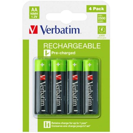 Picture of Verbatim AA Rechargeable Batteries (2500 series) 4 Pack
