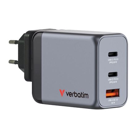 Picture of Verbatim GNC-65 GaN Charger 3 Port 65W USB-A/C (EU/UK/US)