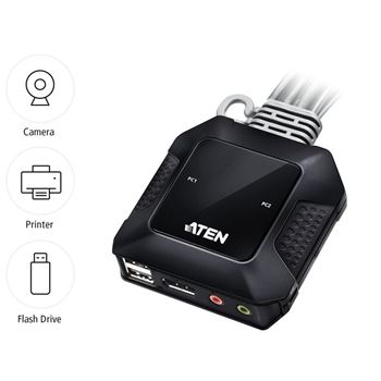 Picture of ATEN CS52DP 2-Port USB-C DisplayPort Hybrid Cable KVM Switch