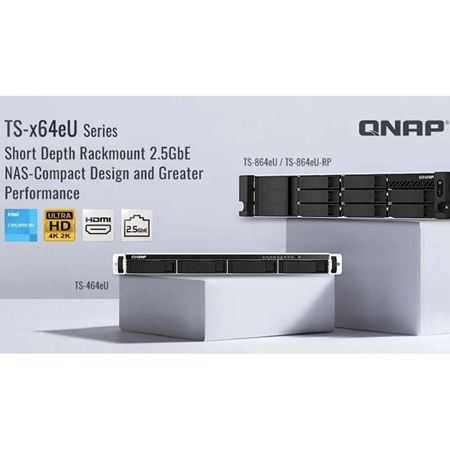 Picture of QNAP TS-464eU-8G 4-Bay 1U Rackmount NAS (Intel Celeron, 8GB RAM)