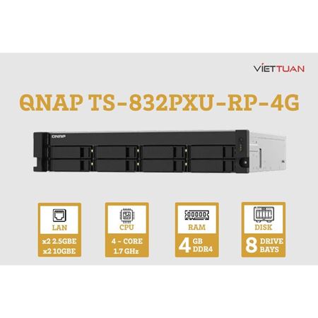 Picture of QNAP TS-832PXU-RP-4G 8-Bay 2U Rackmount NAS (Alpine AL324, 4GB RAM)