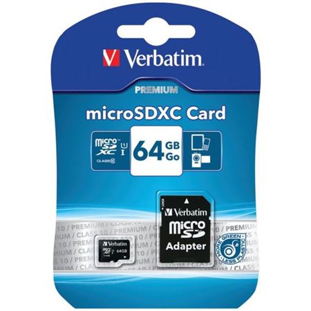 Picture of Verbatim 64GB Micro SDXC Card Class 10 Plus Adaptor